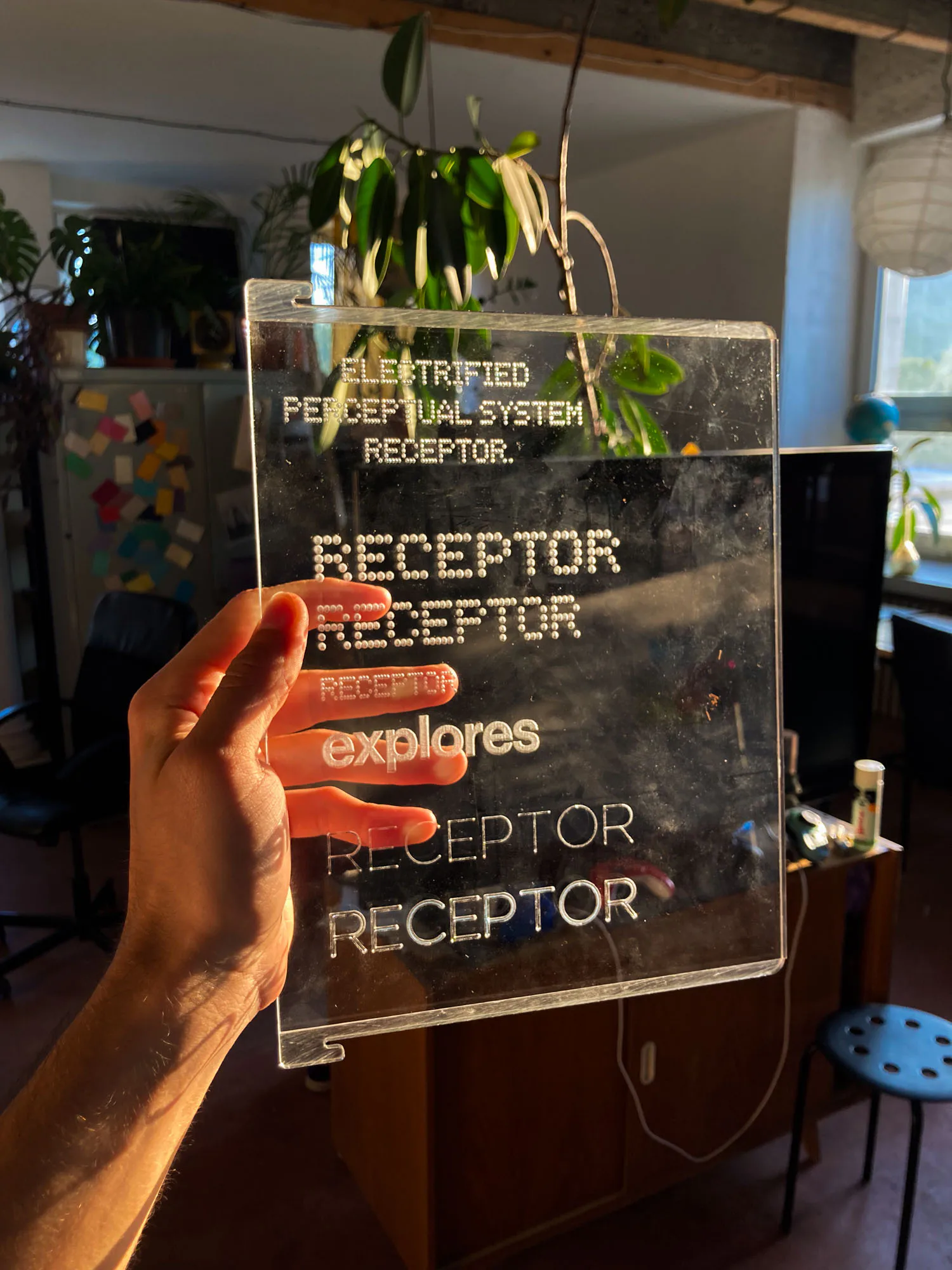 Receptor interactive installation with optical fibres and sensors
